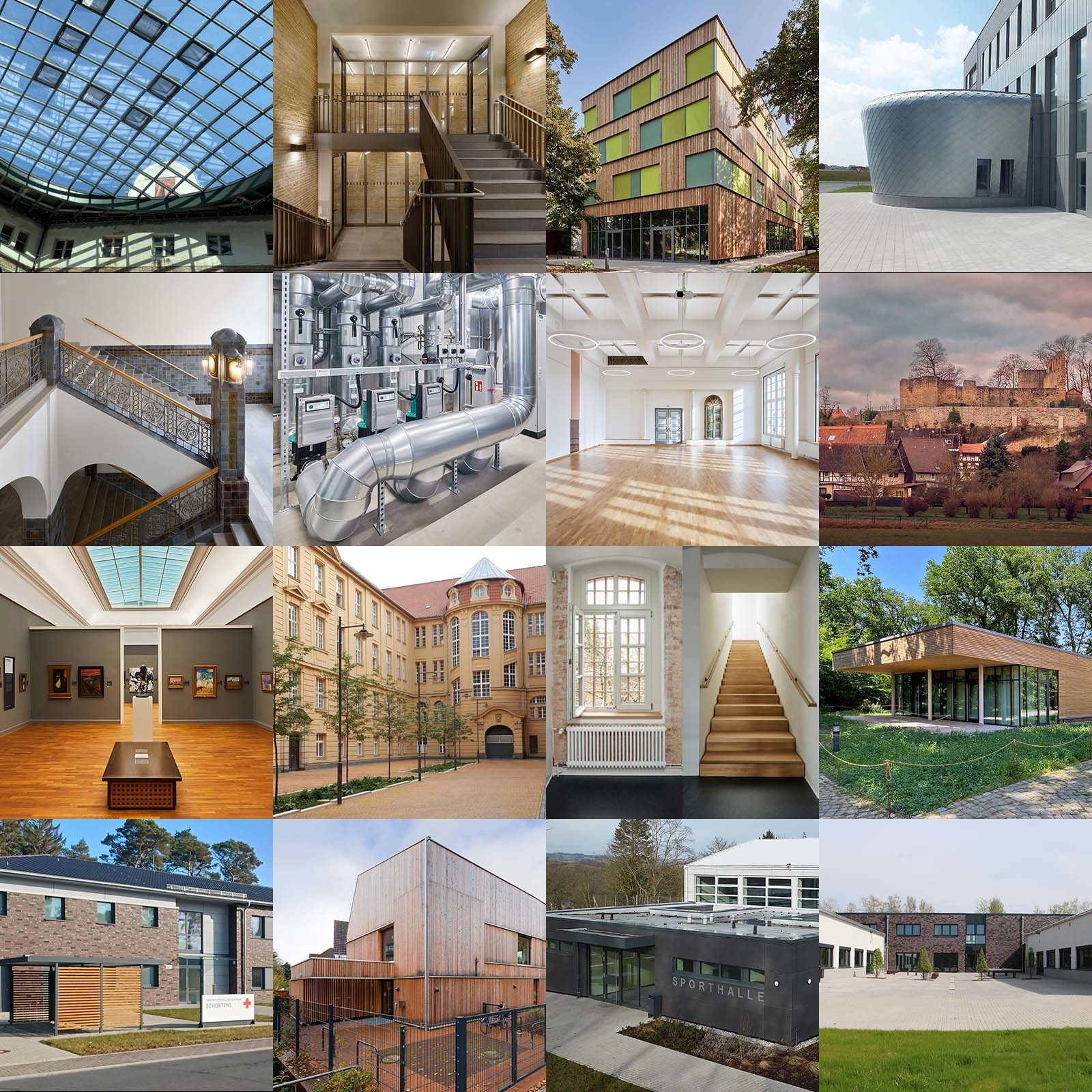 Collage aus 16 ausgewählten Bauprojekten des SBN