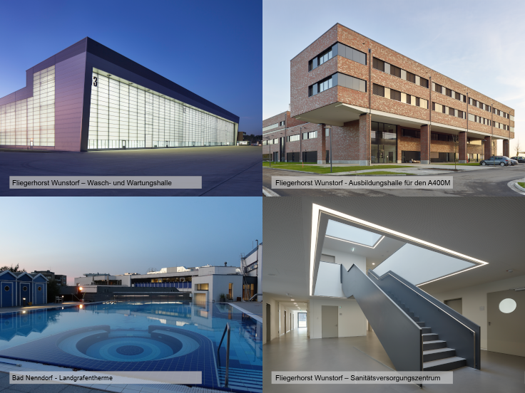 Collage mit vier ausgewählten Baumaßnahmen des Staatlichen Baumanagements Weser-Leine